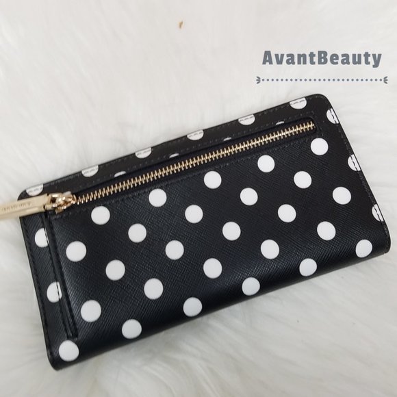 Kate Spade Staci Polka Dot Dot Dot Large Slim Bifold Wallet Black Multi white - Picture 5 of 6